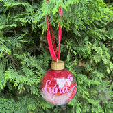 Decorative Christmas ornament with 'Luna' on a tree